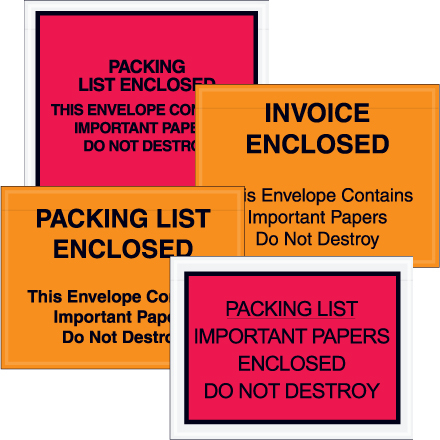 5 x 6" Red (Paper Face) "Packing List Enclosed This Envelope Contains…"
