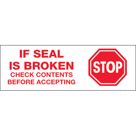 2" x 110 yds. - "Stop If Seal Is Broken" (18 Pack) Tape Logic® Messaged Carton Sealing Tape