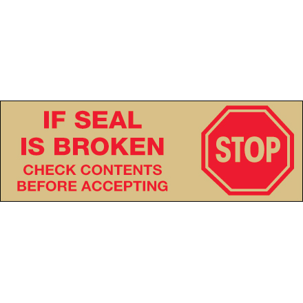 2" x 110 yds. - "Stop If Seal Is Broken" Tan (18 Pack) Tape Logic® Messaged Carton Sealing Tape