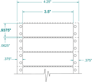 110700 - White Pinfeed Label, 3 1/2 x 15/16, 1 across, repeat size 1, carrier size 4 1/4, qty 5,000