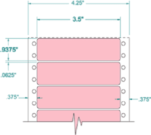 112454 - Pink Pinfeed Label, 3 1/2 x 15/16, 1 across, repeat size 1, carrier size 4 1/4, qty 5,000