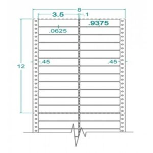 120150 - White Pinfeed Label, 3 1/2 x 15/16, 2 across, repeat size 1, carrier size 6, qty 10,000