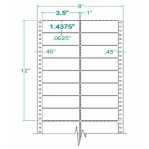 120352 - White Pinfeed Label, 3 1/2 x 1 7/16, 2 across, repeat size 1 1/2, carrier size 8, qty 10,000