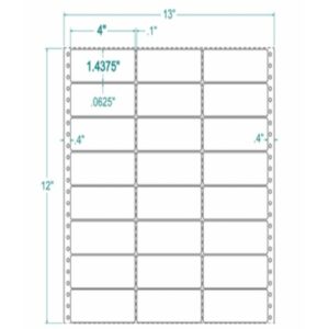 130454 - White Pinfeed Label, 4 x 1 7/16, 3 across, repeat size 1 1/2, carrier size 13, qty 15,000