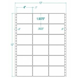 130500 - White Pinfeed Label, 4 x 1 15/16, 3 across, repeat size 2, carrier size 13, qty 15,000