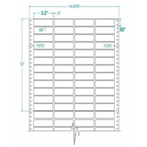 140905 - White Pinfeed Label, Cheshire Mailing, 3.2 x .92, 4 across, repeat size 1, carrier size 14 7/8, qty 40,000