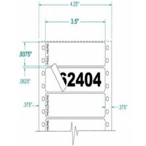 162404 - White Pinfeed Label, Piggyback, 3 1/2 x 15/16, 1 across, repeat size 1, carrier size 4 1/4, qty 3,000