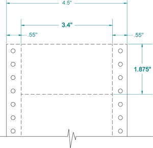 250457 - 1up White Tray Tags , Continuous Form, 12,000  Per Box, 3.4 x 1 7/8, o/a  4 1/2, 24 lb - Pinfeed