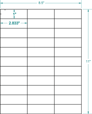 311308 - White Permanent Label, inkjet/laser/copier, 2 5/6 x 1, 3 across, 33 on a sheet, 100 sheets, qty 3,300