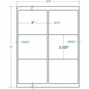310779 - White Permanent Label, inkjet/laser/copier, 4 x 3 1/3, 2 across, 6 on a sheet, 100 sheets, qty 600