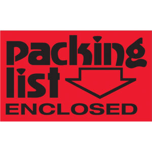 3 x 5" - "Packing List Enclosed" (Fluorescent Red) Labels