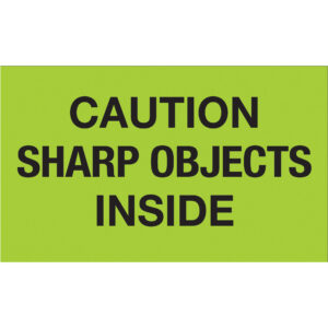 3 x 5" - "Caution Sharp Objects Inside" (Fluorescent Green) Labels