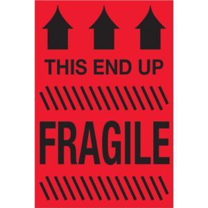 4 x 6" - "This End Up - Fragile" (Fluorescent Red) Labels