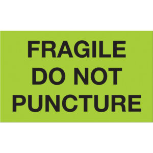 3 x 5" - "Fragile - Do Not Puncture" (Fluorescent Green) Labels