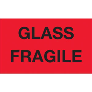 3 x 5" - "Glass - Fragile" (Fluorescent Red) Labels