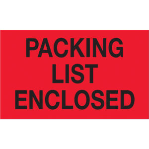 3 x 5" - "Packing List Enclosed" (Fluorescent Red) Labels