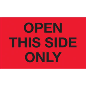 3 x 5" - "Open This Side Only" (Fluorescent Red) Labels
