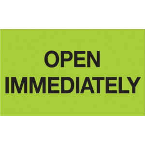 3 x 5" - "Open Immediately" (Fluorescent Green) Labels