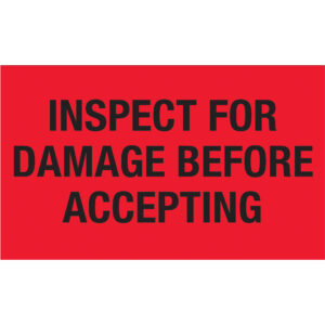 3 x 5" - "Inspect For Damage Before Accepting" (Fluorescent Red) Labels