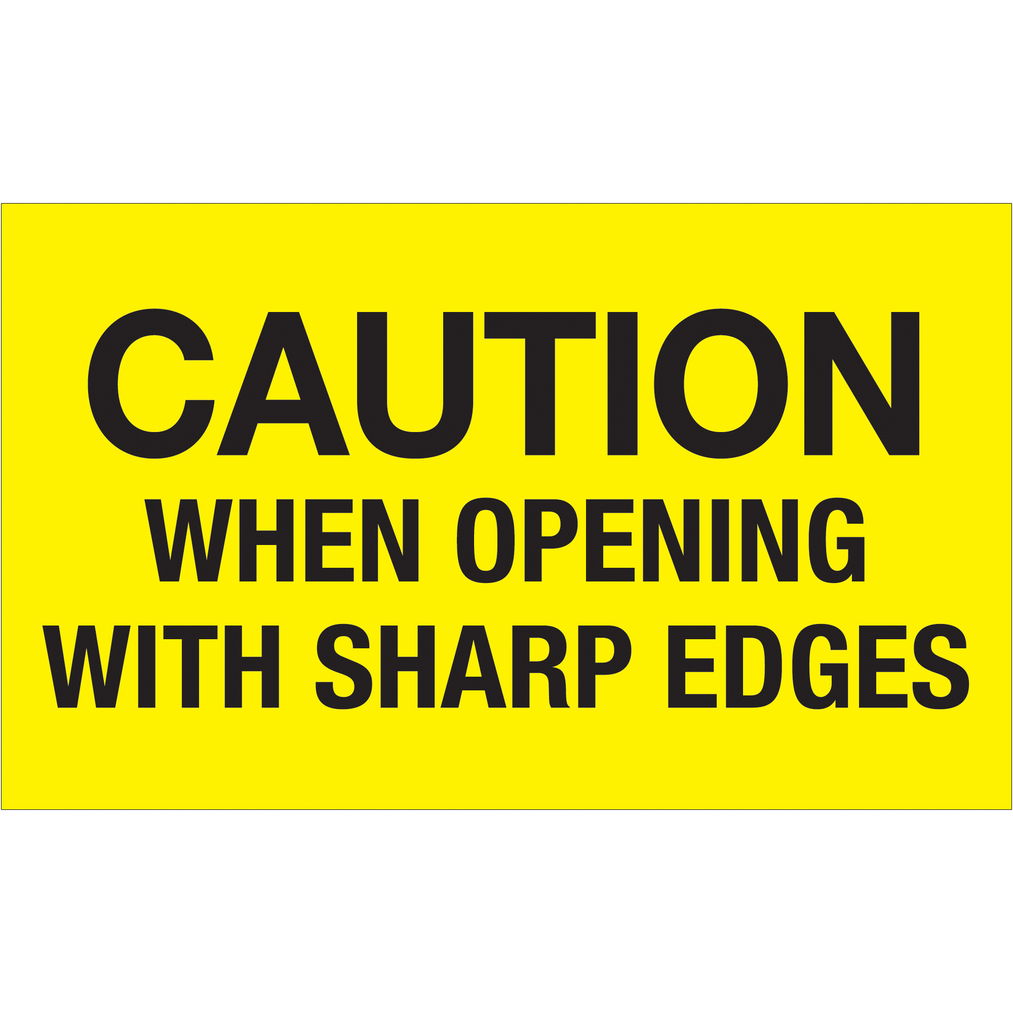 3 x 5" - "Caution When Opening With Sharp Edges" (Fluorescent Yellow ...