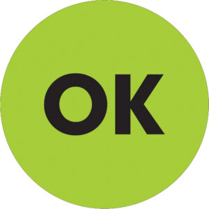 1" Circle - "OK" Fluorescent Green Labels