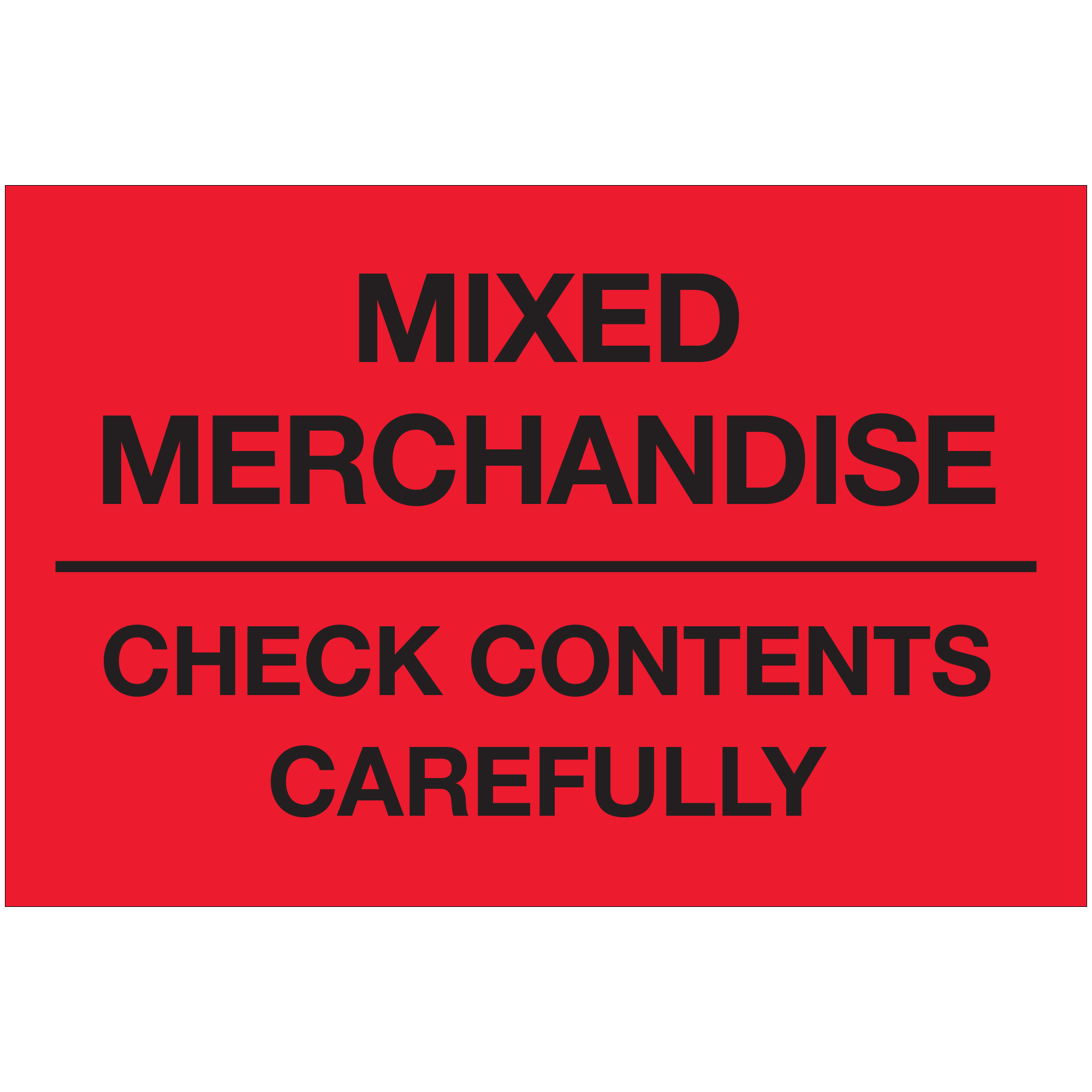 2 x 3" - "Mixed Merchandise - Check Contents Carefully" (Fluorescent Red) Labels