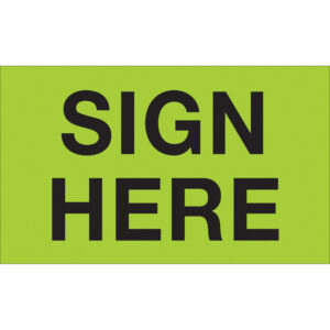 3 x 5" - "Sign Here" (Fluorescent Green) Labels