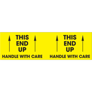3 x 10" - "This End Up - Handle With Care" (Fluorescent Yellow) Labels