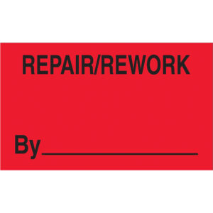 3 x 5" - "Repair/Rework By" (Fluorescent Red) Labels