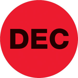 2" Circle - "DEC" (Fluorescent Red) Months of the Year Labels
