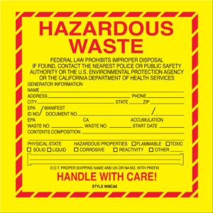 6 x 6" - "Hazardous Waste - California" Labels