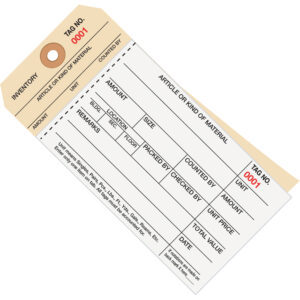 6 1/4 x 3 1/8" - (0000-0499) Inventory Tags  2 Part Carbonless Stub Style #8
