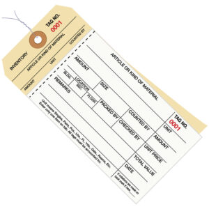 6 1/4" x 3 1/8 - (2000-2499) Inventory Tags  2 Part Carbonless Stub Style #8 - Pre-Wired