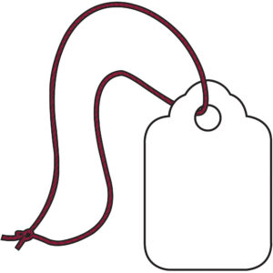 3/8 x 13/16"  White Merchandise Tags - Pre-Strung Magenta String