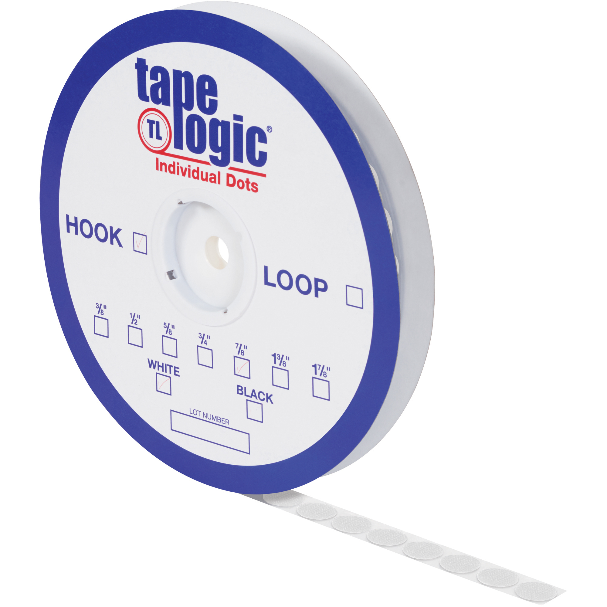 7/8" White Hook Tape Logic® Individual Tape Dots